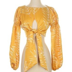 Camila Coelho Yellow Leaf Print Blouse